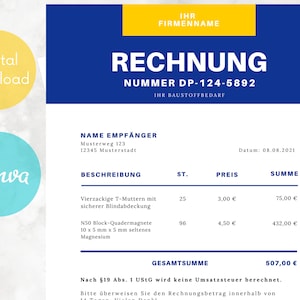 Small Business Invoice in Germany | Professional Invoice | Printable Invoice Canva Template | A 4 instant download