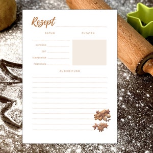 Christmas recipe template to print out PDF A4 | Printable Recipe Page | Recipe template download A4 German