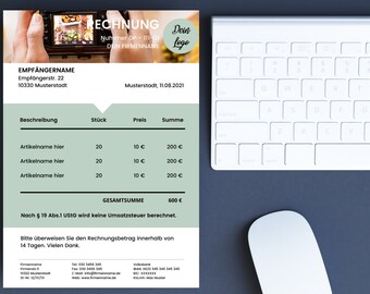 Blogger Rechnungsvorlage | Rechnungsvorlage Kleinunternehmer | Canva Vorlagen Rechnung| PDF A4