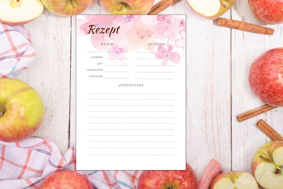 PDF Rezeptvorlage zum Downloaden und Ausdrucken, Organizer, Vorlage, Geschenk, Deutsch