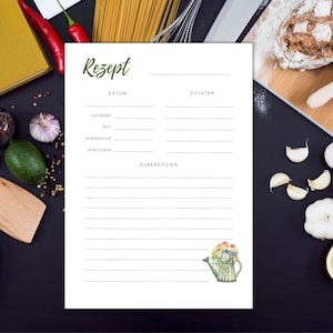 PRACTICAL! Recipe template A4 for printing, German, print, PDF, recipe, digital, download, template, gift