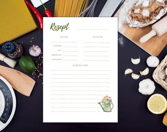 PRACTICAL! Recipe template A4 for printing, German, print, PDF, recipe, digital, download, template, gift