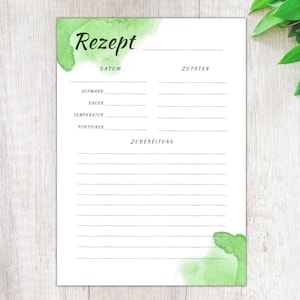 Rezeptvorlage zum Ausdrucken und Beschriften |Vorlage für Rezepten PDF A4 + Gratis A5 | Rezeptbuch Vorlage Sofortdownload