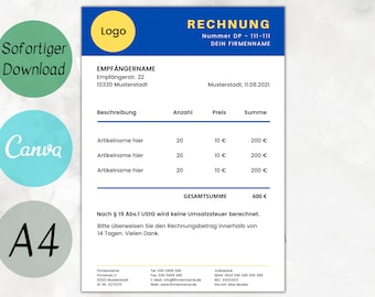 Small Business Invoice Template | Online invoice German | Invoice Digital Canva Template | PDF A4 instant download