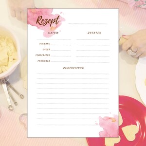 Recipe template to print PDF digital recipe card digital download DIN A4 recipe card to fill out German cooking pink