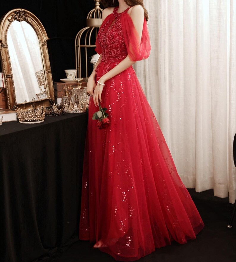 Gorgeous Prom Dress Red Halter Gala Gown Formal Evening Dress 18th Birthday Party Dress    D5218 main image 1