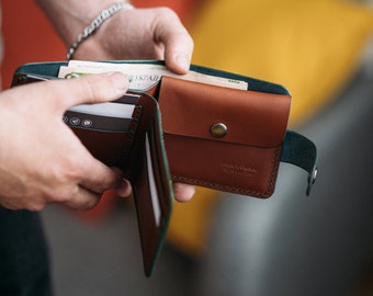 Cartera de cuero genuino para hombre, cartera de cuero delgada personalizada, cartera de cuero de primera calidad, cartera hecha a mano para hombre, regalo de aniversario 3d