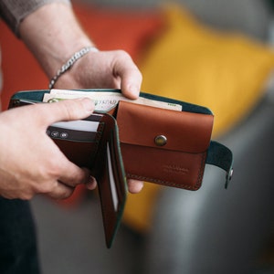 Cartera de cuero genuino para hombre, cartera de cuero delgada personalizada, cartera de cuero de primera calidad, cartera hecha a mano para hombre, regalo de aniversario 3d