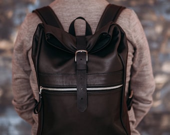Handcrafted Leather Laptop Backpack: Personalized Travel Knapsack