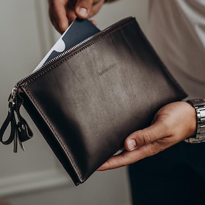 Handgjord kuvertväska i läder – Personlig läderarmband – Plånbok för män och kvinnor – Resetillbehör – Present till honom