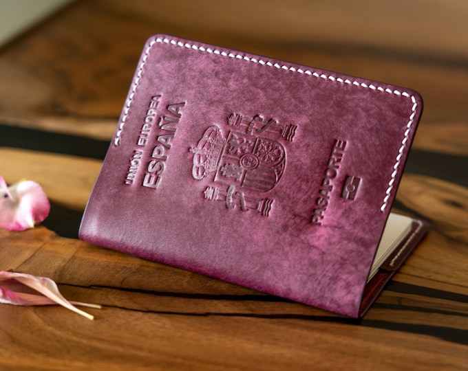 Spanish passport holder, Leather Passport Cover for Spain, Spanish passport cover, Passport case for any country