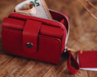 Personalized Leather Coin Purse Wallet | Handmade Genuine Leather Change Pouch | Custom Engraved Zipper Wallet | Small Leather Pouch