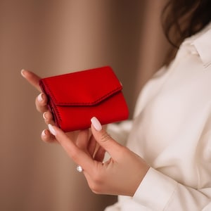 Cartera de cuero para mujer, Regalos personalizados para mujer, Cartera roja para mujer, Regalo de cumpleaños, Cartera minimalista