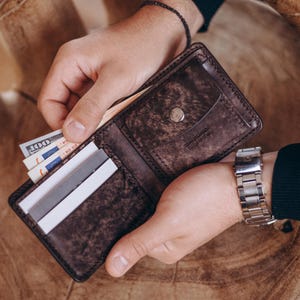 Carteira de couro feita à mão, carteira personalizada masculina, carteira de moedas para ele, presente de aniversário