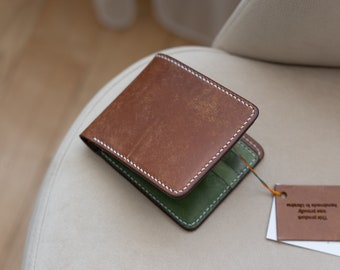 Portafoglio bifold in pelle pieno fiore: sottile porta carte