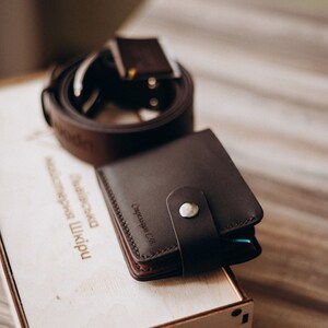 Cartera de cuero premium, cinturón de cuero personalizado, billetera de lujo, billetera hecha a mano hombres, billetera de cuero genuino hombres, juego de cuero para hombres