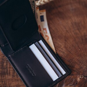 Cartera de cuero hecha a mano, regalos personalizados para él, billetera para hombre, regalo de Navidad imagen 4