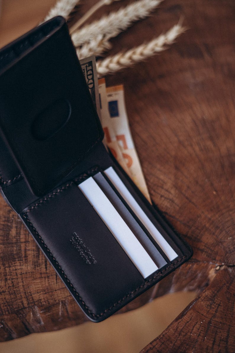 Cartera de cuero hecha a mano, regalos personalizados para él, billetera para hombre, regalo de Navidad imagen 4