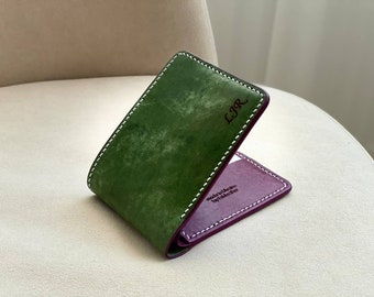 Cartera de cuero personalizada, billetera hecha a mano para hombre, regalo para el día del padre