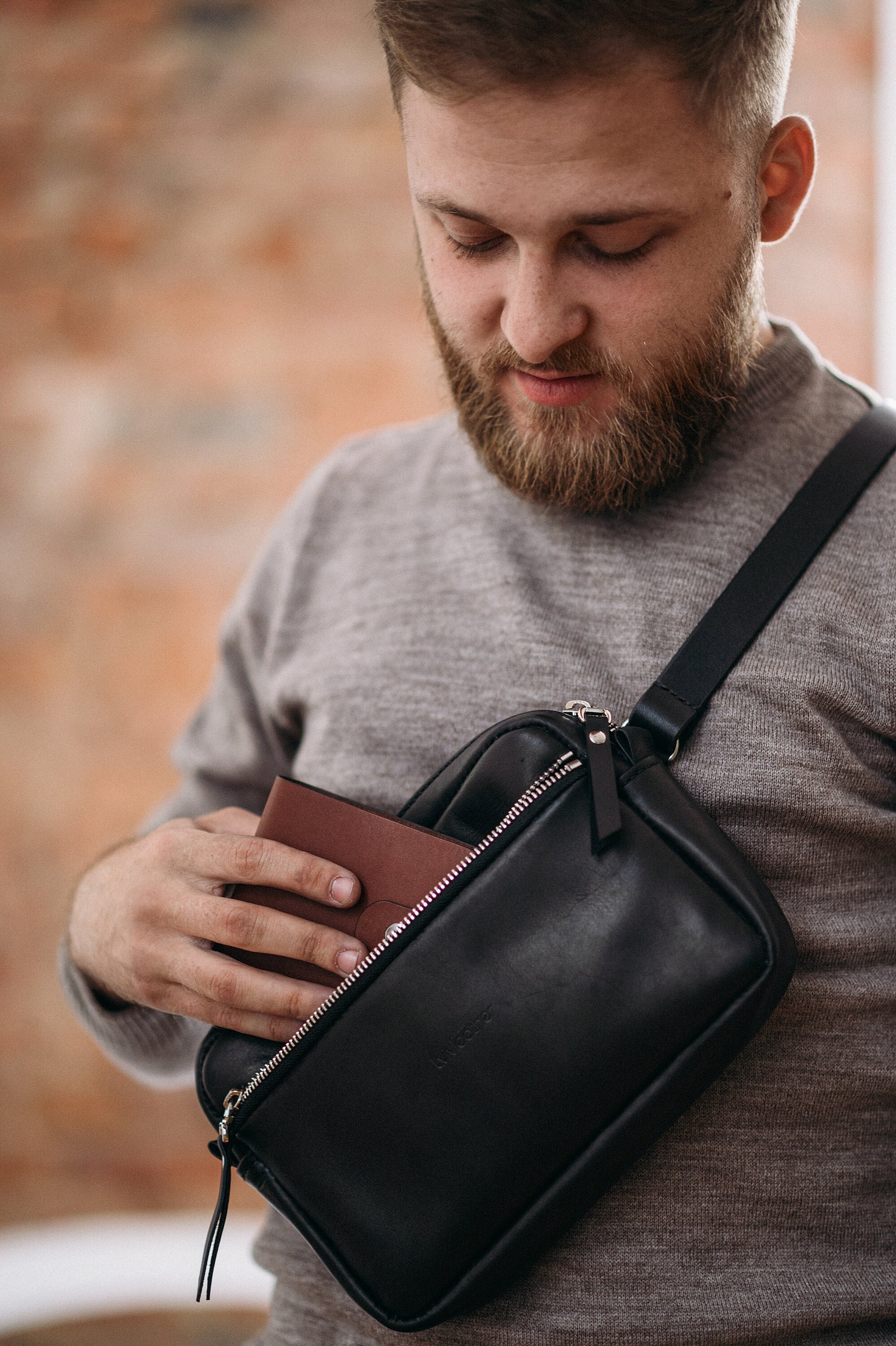 Leather Crossbody Bag Men Men Crossbody Bag Brown Leather Etsy