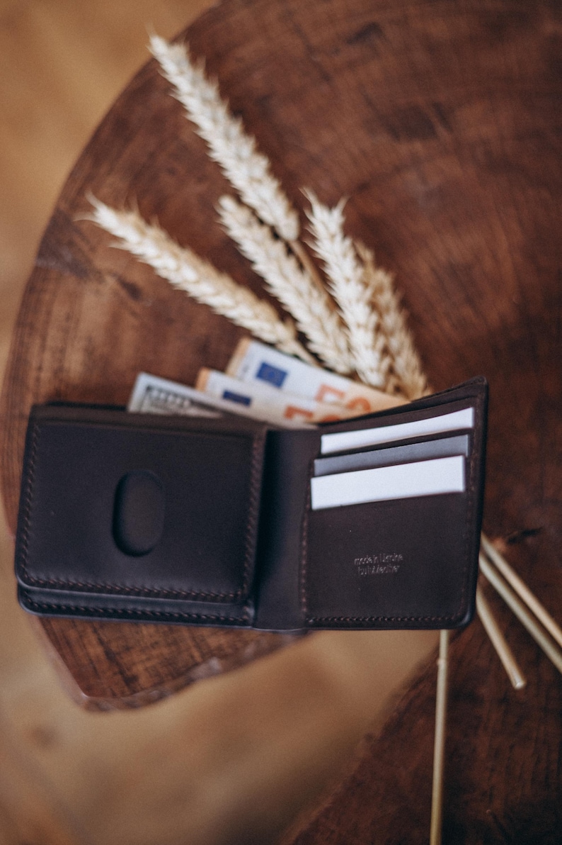 Cartera de cuero hecha a mano, regalos personalizados para él, billetera para hombre, regalo de Navidad imagen 3