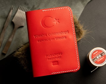 Leather Holder for Turkish passport, Personalized Passport Cover, passport Case for Any Country, Gift for traveler