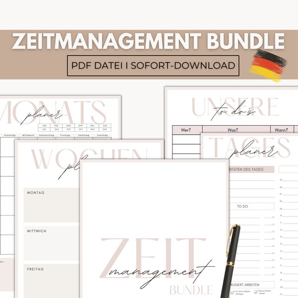 Wochenplaner Tagesplaner Monatsplaner Set Deutsch  + ToDo Liste + Prioritäten Zeitmanagement Bundle ideal für Mamas, Home Office & Business