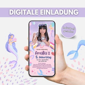 Invitación digital para cumpleaños infantil con foto | personalizado | Tarjeta electrónica cumpleaños infantil Sirenas sirenas | Fiesta de cumpleaños