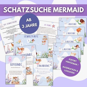 Treasure hunt for children mermaid, simple scavenger hunt for children's birthday parties from 4 years with simple tasks, treasure map, certificates