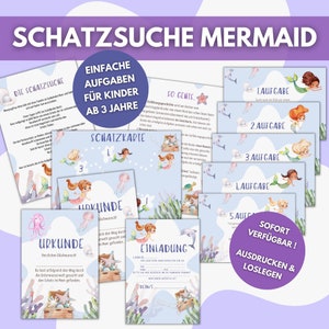 Treasure hunt for children mermaid, simple scavenger hunt for children's birthday parties from 4 years with simple tasks, treasure map, certificates image 2