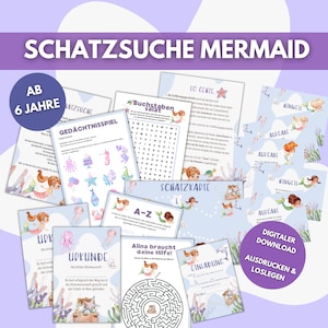 Treasure hunt from 6 years mermaid, scavenger hunt for children's birthday party with puzzles, tasks, treasure map, certificates, invitations Mermaid