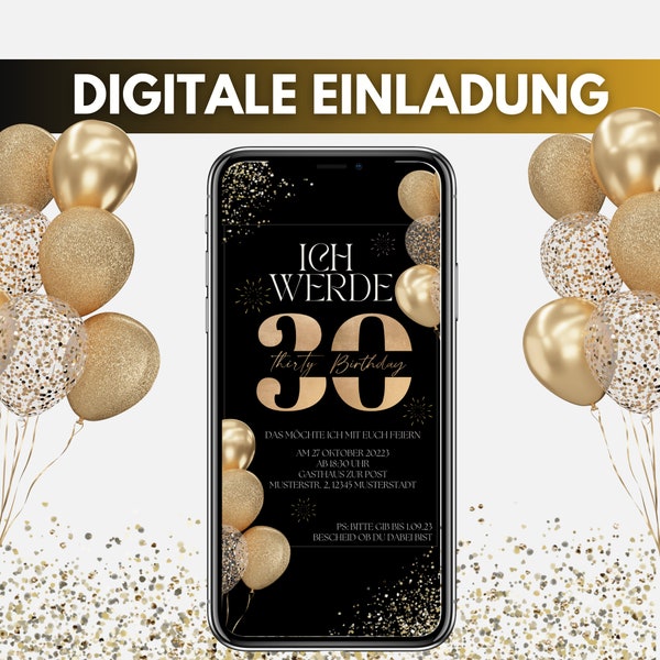 Digitale Einladung 30. Geburtstag | personalisiert | E-Card 40.Geburtstag | Einladung  runder Geburtstag | 50. Geburtstagsparty