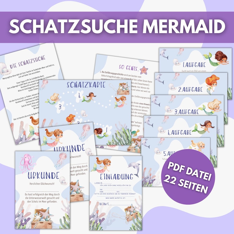 Treasure hunt for children mermaid, simple scavenger hunt for children's birthday parties from 4 years with simple tasks, treasure map, certificates image 3