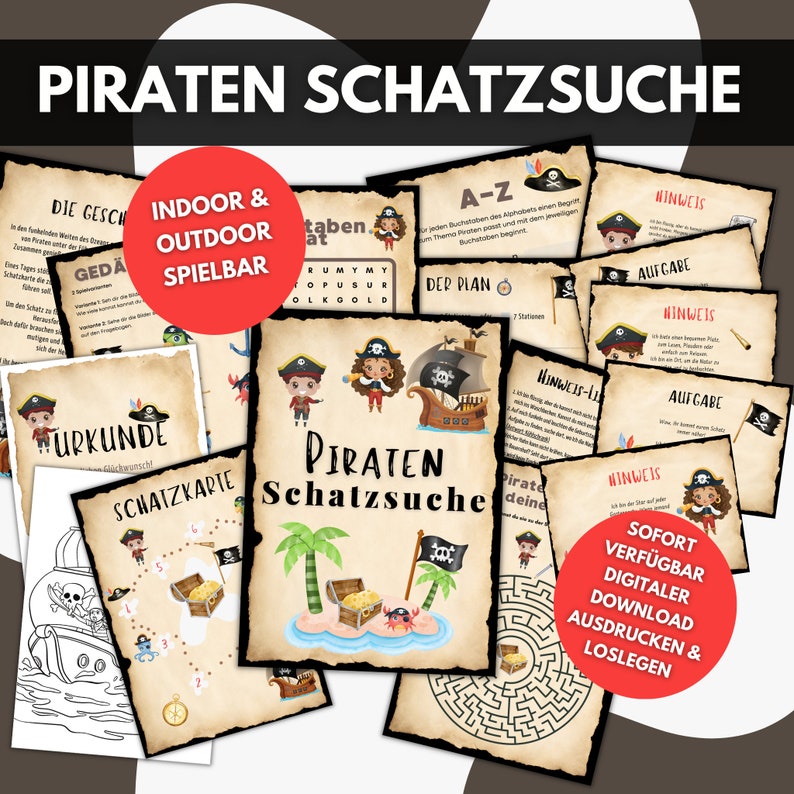 Piraten Schatzsuche Kindergeburtstag Spiele Rätsel Aufgaben Hinweise Schatzkarte Urkunden Einladungen Indoor Outdoor Schnitzeljagd Bild 3