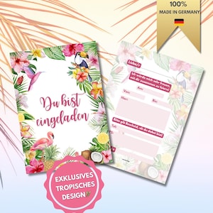 12 Uitnodigingskaarten Tropisch Hawaii Zomer Kinderfeest Uitnodiging Zomerfeest Flamingo Set van 12 DIN A6