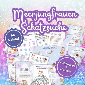 Schatzsuche ab 6 Jahre Meerjungfrau, Schnitzeljagd für Kindergeburtstag mit  Rätsel, Aufgaben, Schatzkarte, Urkunden, Einladungen Mermaid