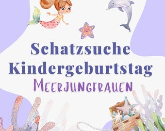 Treasure hunt for children mermaid, simple scavenger hunt for children's birthdays from 4 years with simple tasks, treasure map, certificates