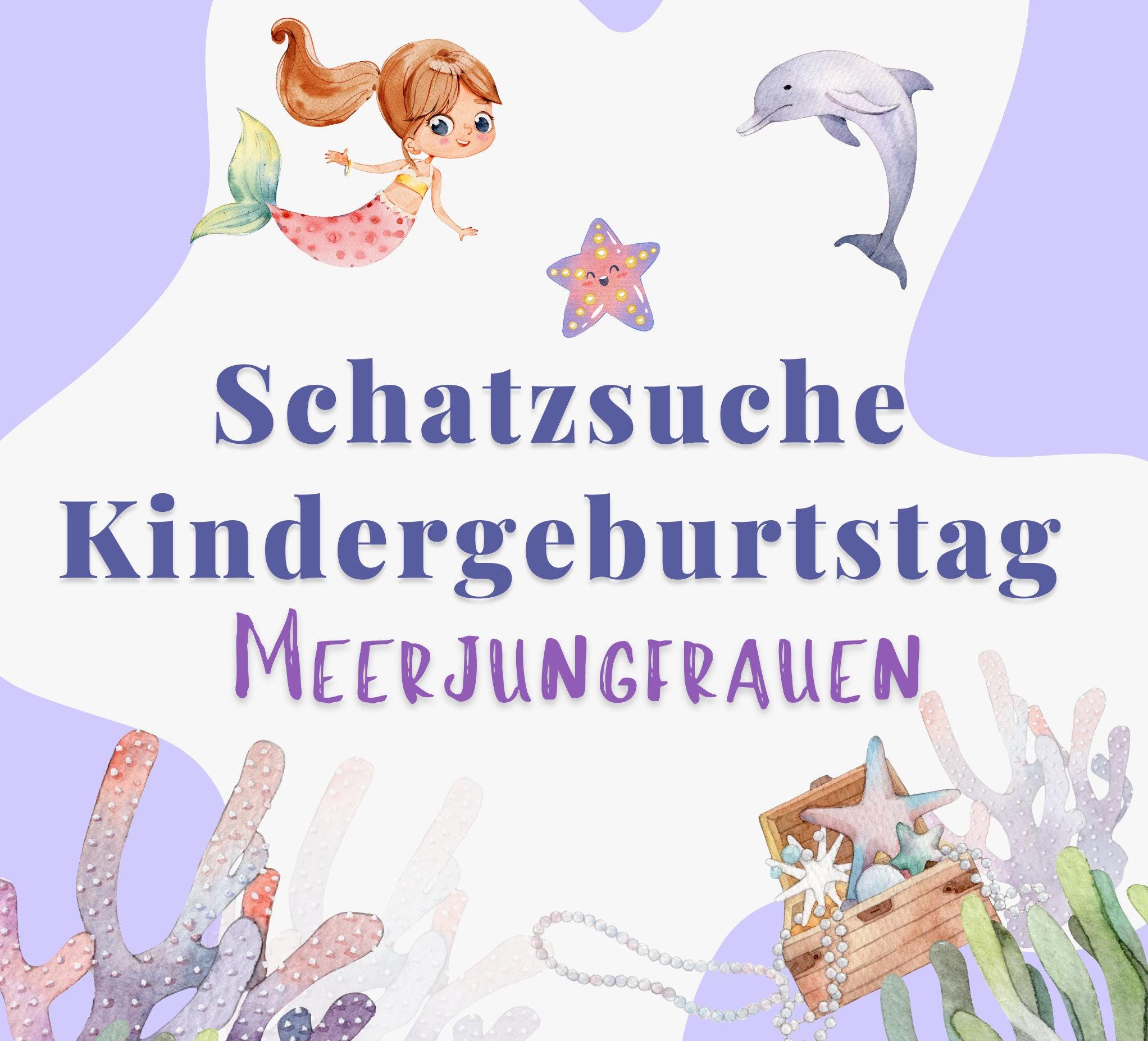 Treasure hunt for children mermaid, simple scavenger hunt for children's birthdays from 4 years with simple tasks, treasure map, certificates