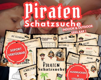 Pirate Treasure Hunt Children's Birthday Games Puzzles Tasks Clues Treasure Map Certificates Invitations Indoor Outdoor Scavenger Hunt