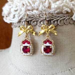ANTOINETTE - Rococo-inspired earrings - Crystal and royal red seed beads - Made to order - Choice of colors