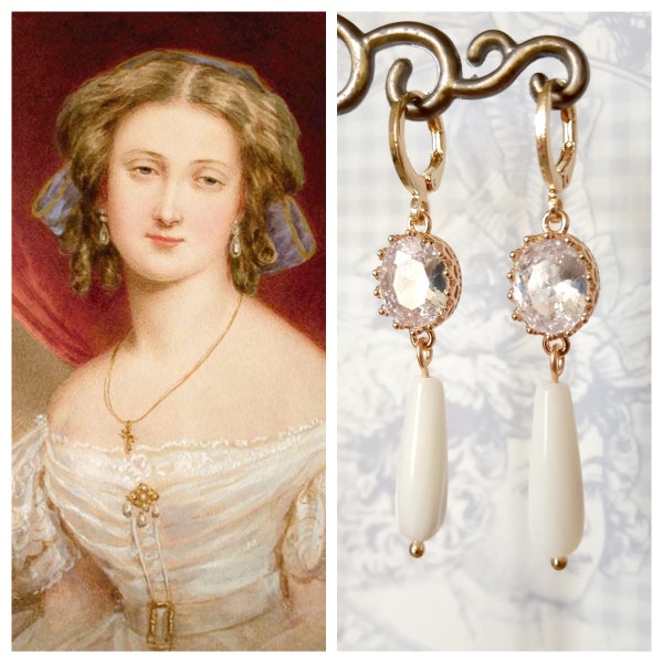 Boucles d'oreilles Second Empire/Victorien inspiration - zircon blanc