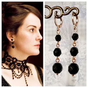 Replica Bohemian black pearl earrings, Mary Crawley/Downton Abbey