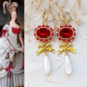 POMPADOUR - Rococo-geïnspireerde oorbellen - Kristal en koningsrode kraaltjes - Op bestelling gemaakt - Keuze uit verschillende kleuren