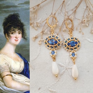 Empire inspired earrings - JOSEPHINE - Crystal and royal blue seed beads - Made to order - Choice of colors