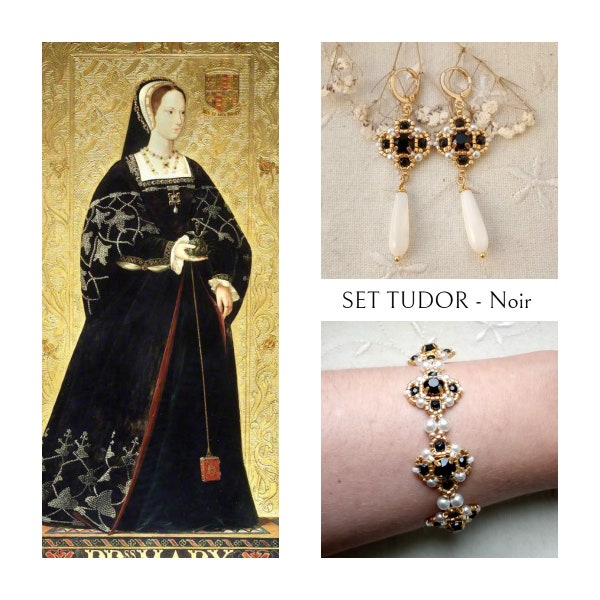 TUDOR set - Black - Earrings + Bracelet - Renaissance collection