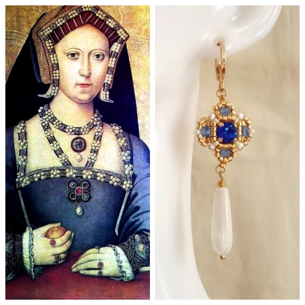 Bo Tudor - Bleu - Boucles d'oreilles Renaissance inspiration - perles de rocaille