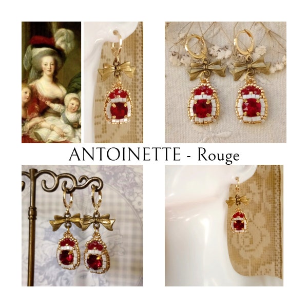 Antoinette - Rouge - Boucles d'oreilles Rococo 18th Century  - Perles de rocaille