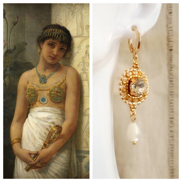 Jasmine - Cristal - Boucles d'oreilles  Antique inspiration - Mariages - perles de rocaille