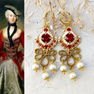 MERTEUIL - Rococo-inspired earrings - Crystal and royal red seed beads - Made to order - Choice of colors