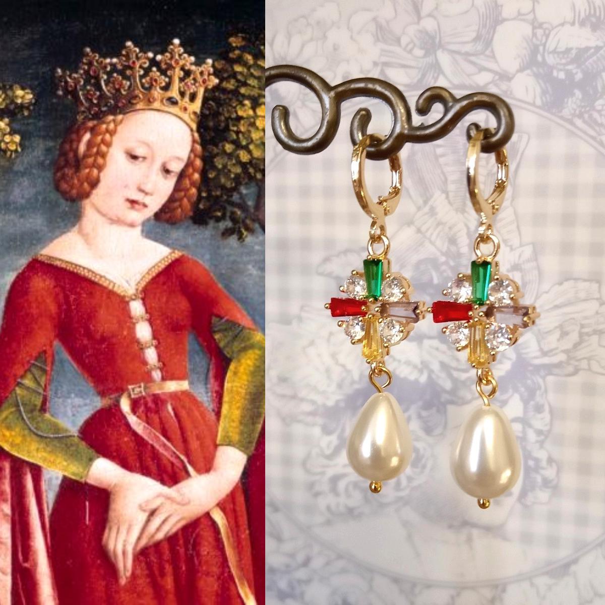 Boucles D'oreilles Pendantes Elfiques Médiévales - Perles Noires Facettées Cône - Métal Argenté